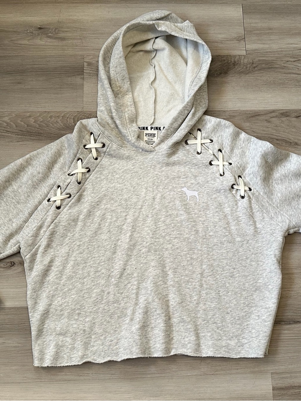 Women’s Victoria's Secret PINK Light Gray Cropped Lace-Up Hoodie